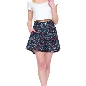 SM Wardrove NWOT Vintage Inspired Black Cat Motif Shorts with Pockets S